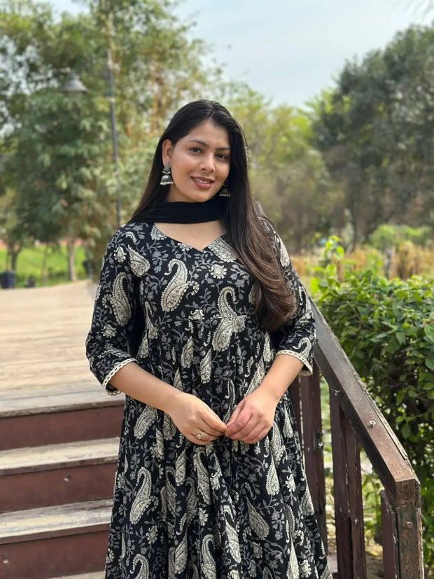 Pure cotton Anarkali kurti pant set fully stitched for women