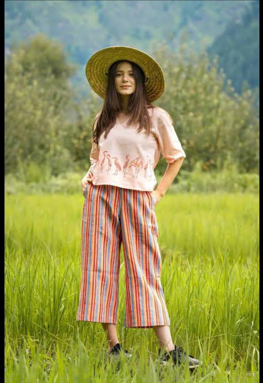 Pure cotton summer co-ord set featuring embroidered kurti and palazzo