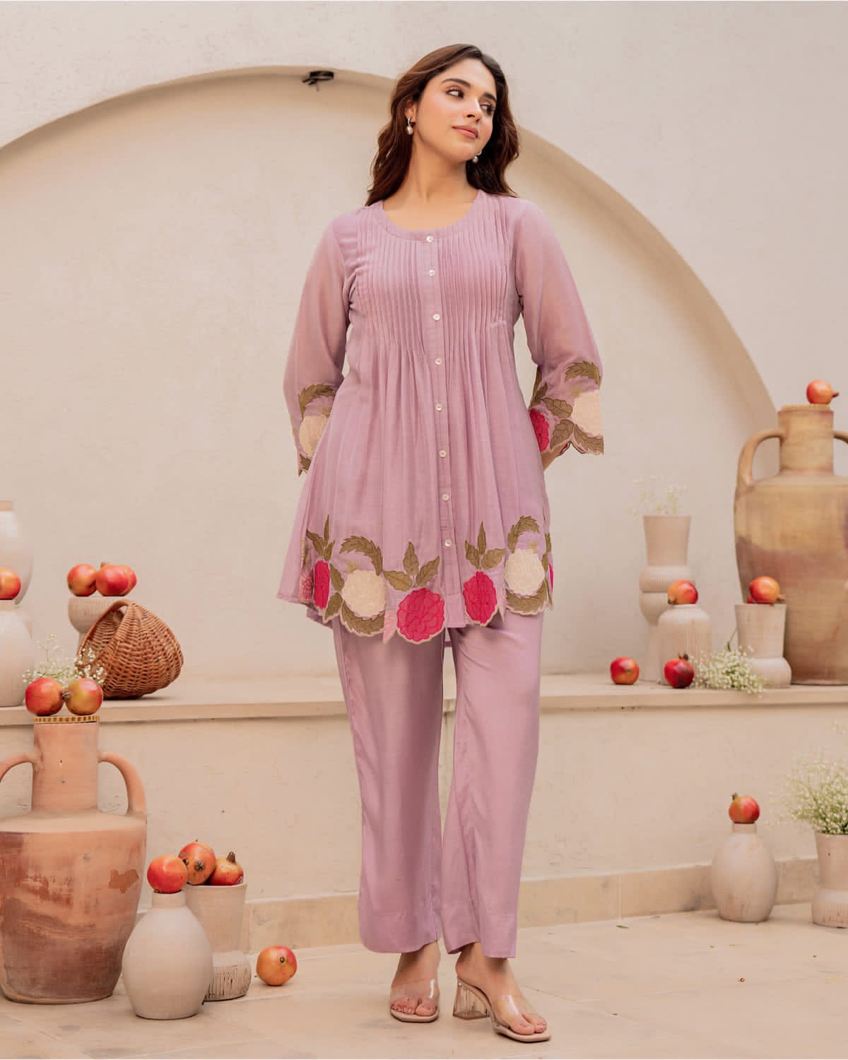 Workwear cotton co-ord set with heavy embroidery