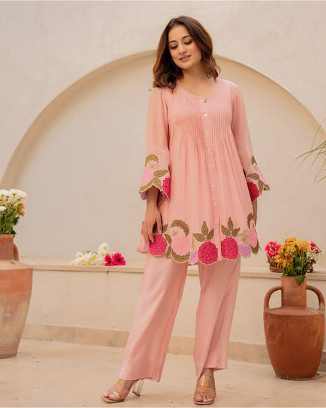 Cotton embroidered co-ord set for office wear
