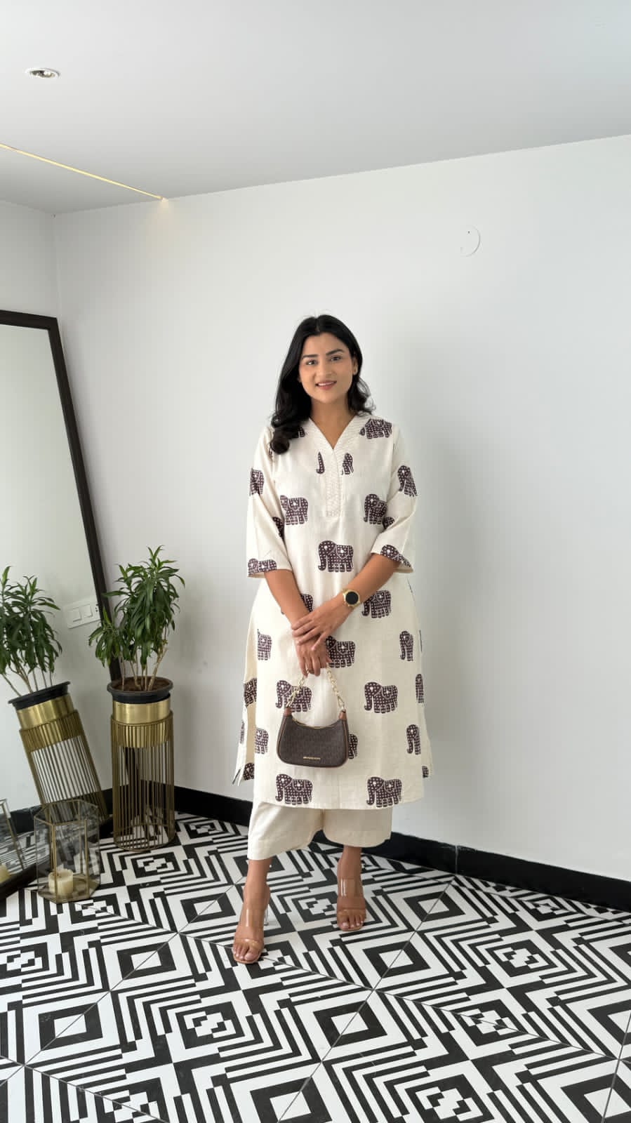 Elephant print cotton co-ord set with embroidered neckline


