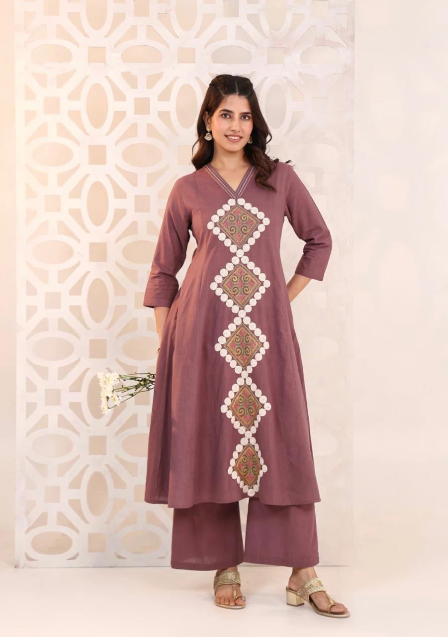 Pure Cotton Slub Embroidered Co-ord Set for Women