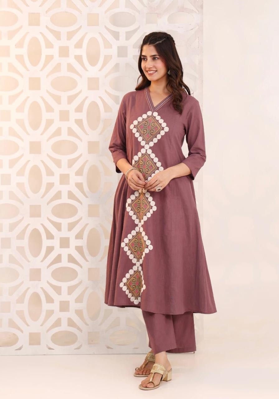 Stylish 2-piece Cotton Co-ord Set with Embroidery Work