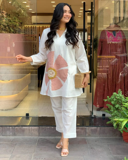 Premium cotton co-ord set with embroidery work