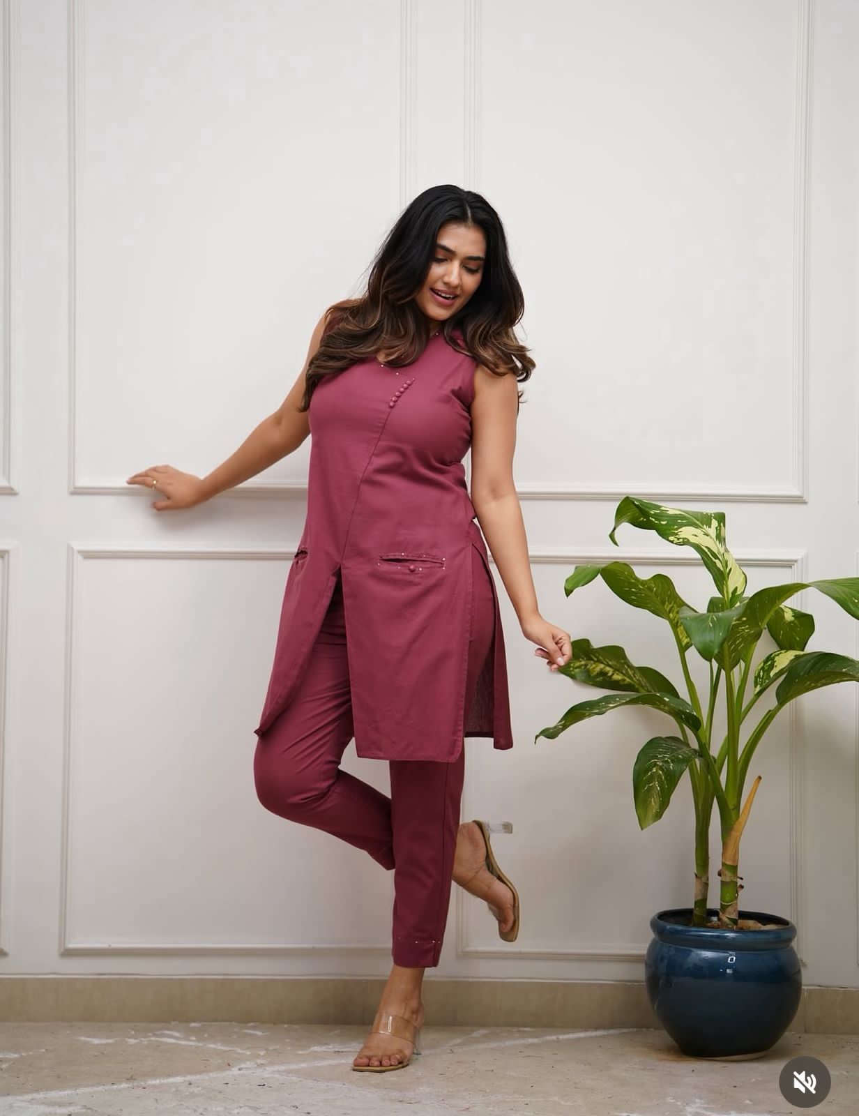 Festive casual cotton co-ord set with handcrafted katha border