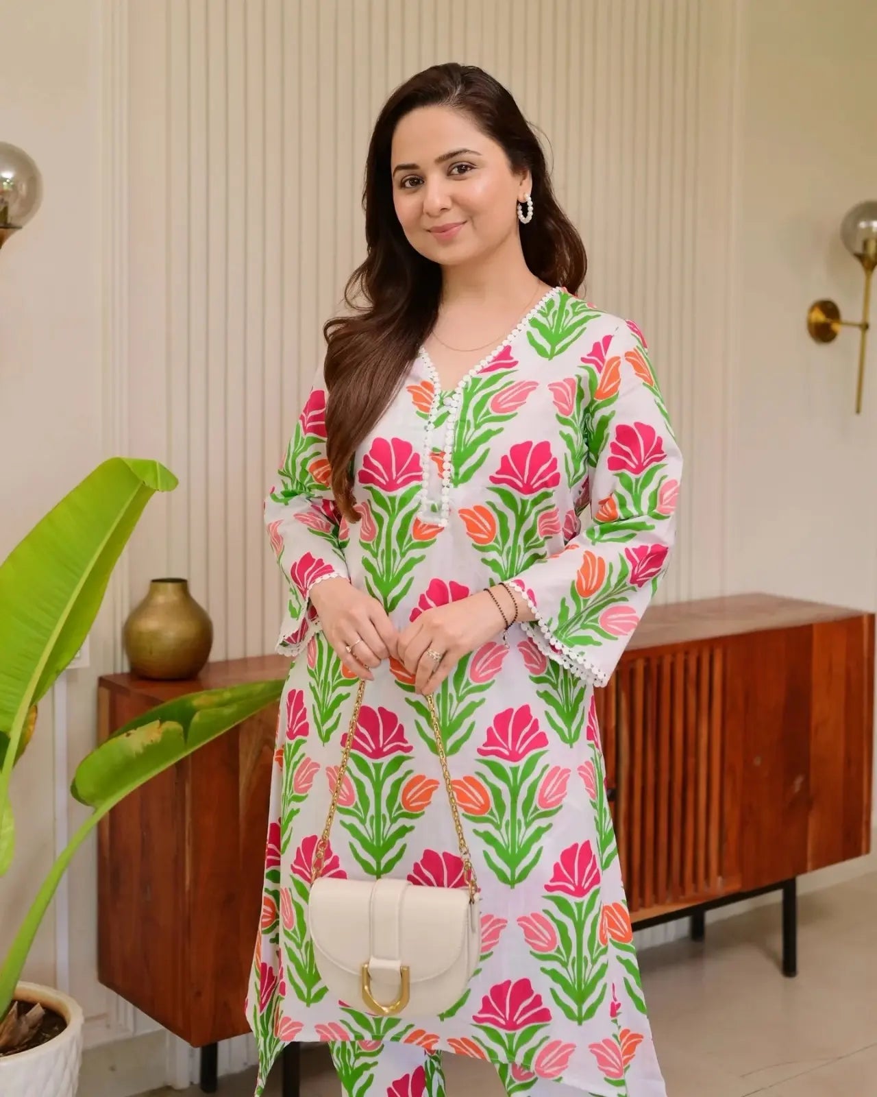Everyday wear cotton palazzo set with lace detail