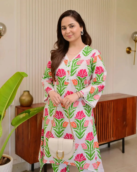 Everyday wear cotton palazzo set with lace detail