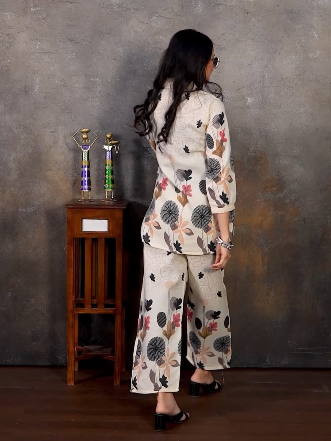 woven cotton co ord set with georgette sleeves