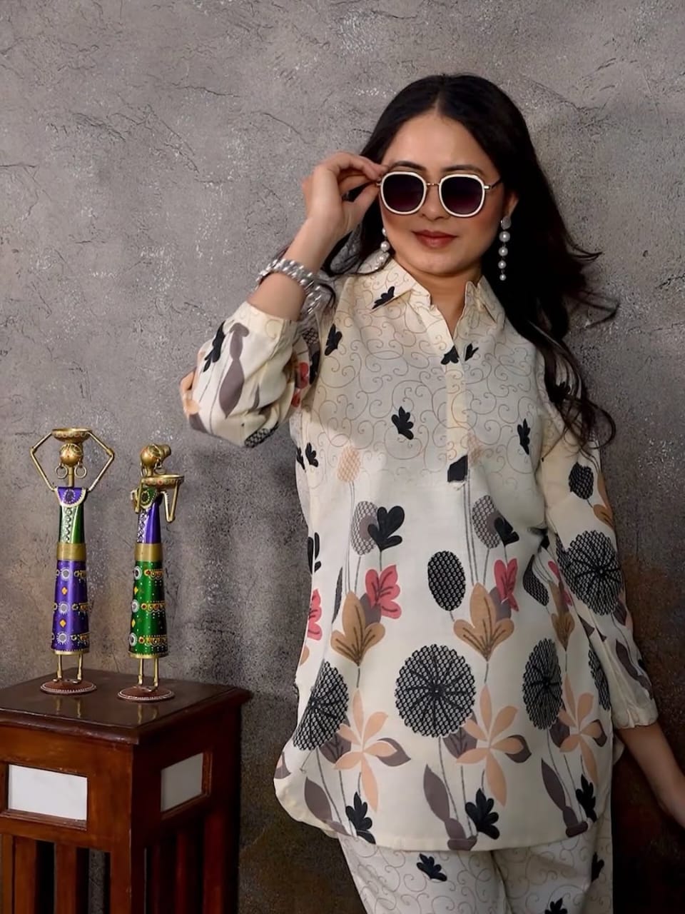 cotton co ord set for women cream