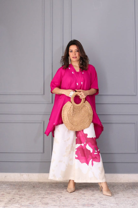 Pink summer loose fit cotton coord set with minimal detailing