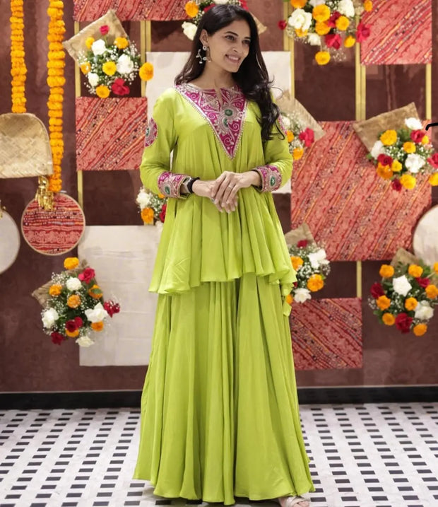 Cotton coord set with full flared skirt and sequin embroidery