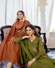 Cotton embroidered Anarkali kurta set with cutwork dupatta
