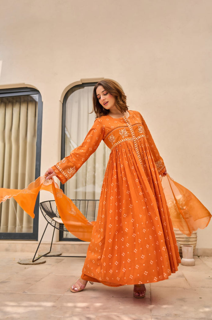 Festive Cotton Kurti Pant Set with Heavy Embroidery – Maabetii