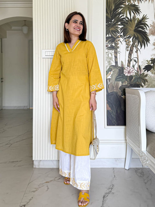 cotton kurti-palazzo co-ord set with embroidery