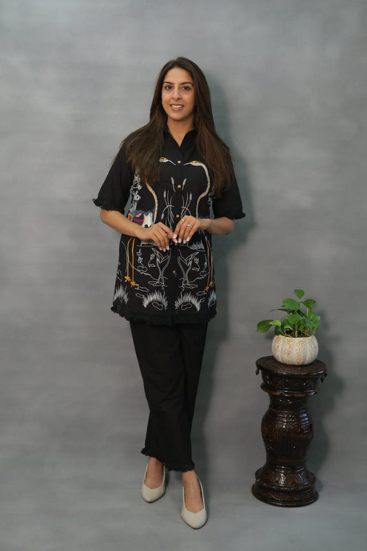 Cotton embroidered co-ord set with matching pants for women