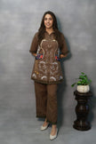 Premium cotton coord set featuring elegant embroidery on top