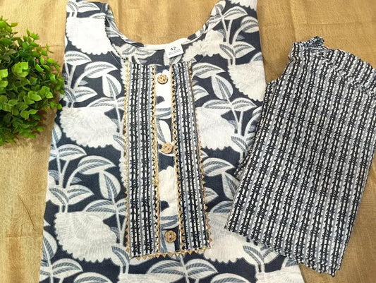 cotton embroidered straight kurti set