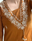 Festive cotton suit set with embroidery work on yoke and full dupatta