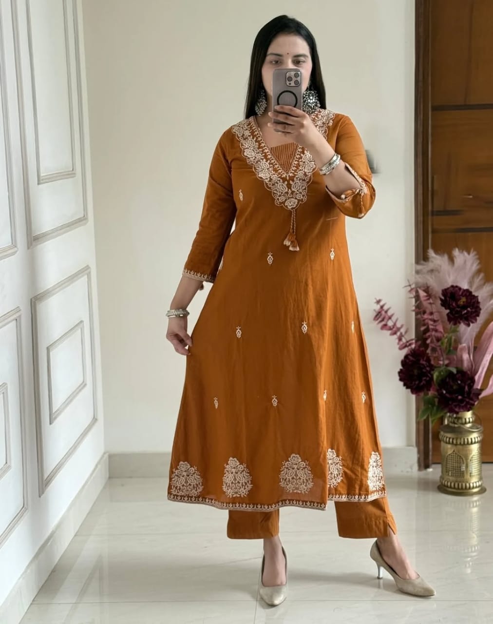 Elegant 3-piece cotton suit set with embroidery and pure cotton fabric