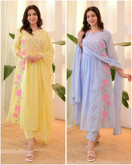 Cotton embroidery kurta with yoke work front view