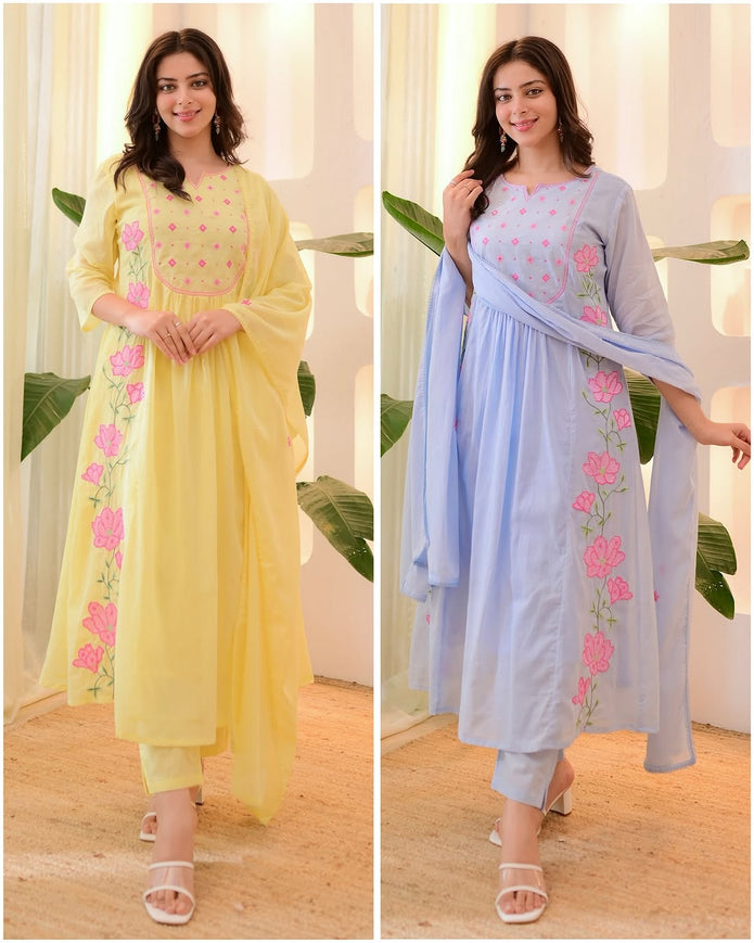 Cotton embroidery kurta with yoke work front view