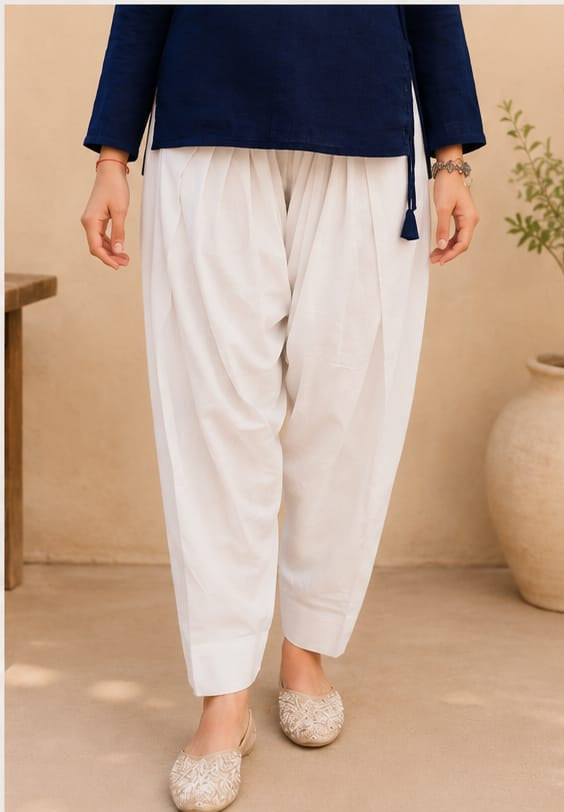 White Cotton Slub Farshi Salwar for Women