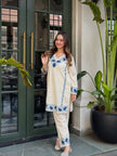 Cotton flax coord set with katha border work