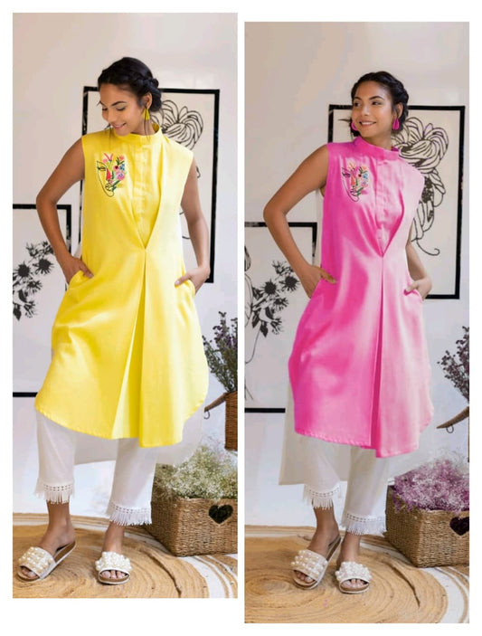 Cotton Flex Aari Work Up Down Kurti with Pant
