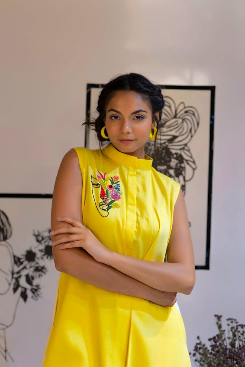 Elegant Aari Work Kurti with Up Down Style