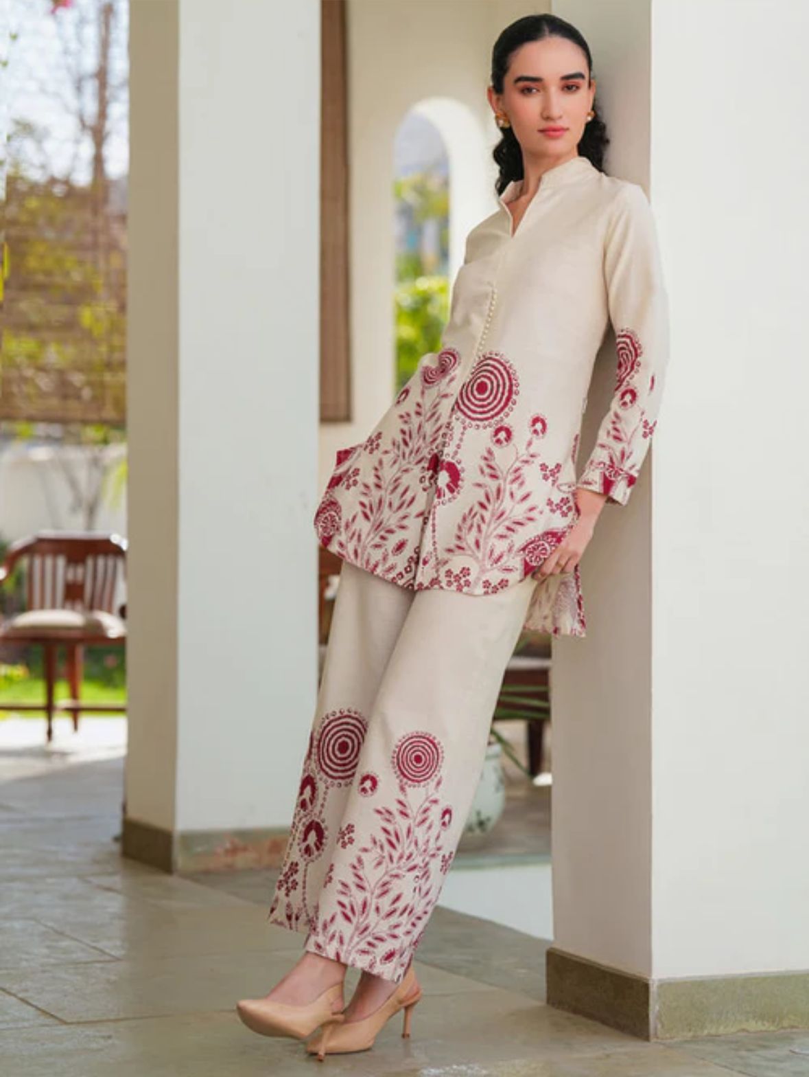 Front view of cotton flex kurta and pant set

