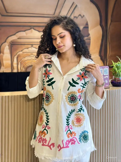 Stylish cotton flex coord set in premium embroidery design