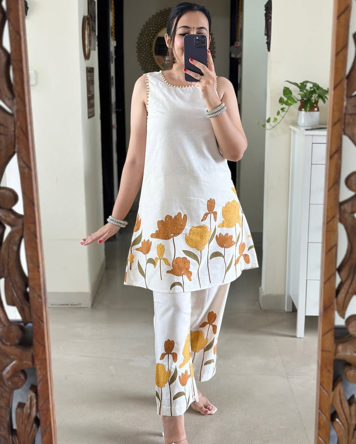 Everyday printed coord set in cotton flex with mega sleeves

