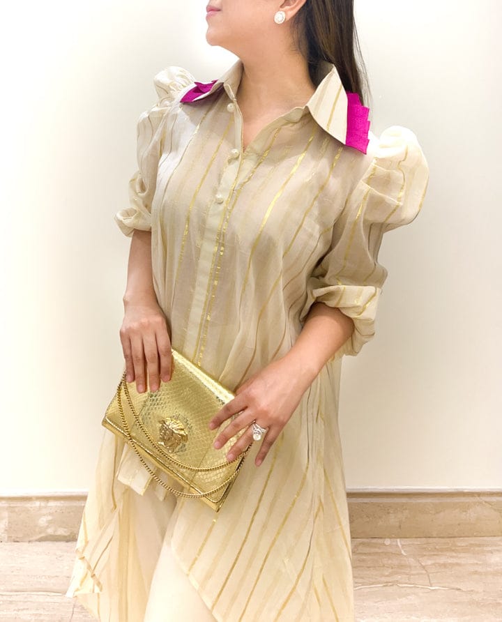 Golden Cotton Lurex Tunic with White Pants – Maabetii