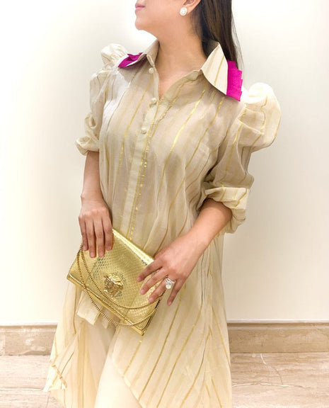 Golden Cotton Lurex Tunic with White Pants – Maabetii