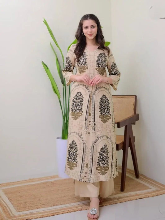 High-collar kurta pant set full front view

