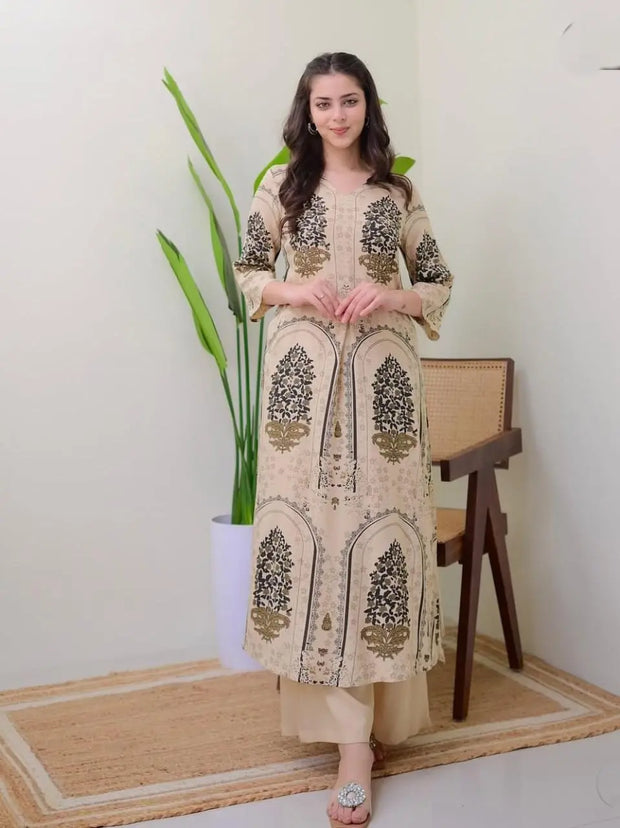 High-collar kurta pant set full front view

