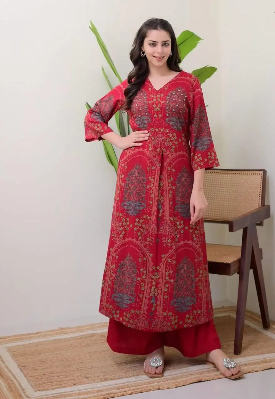 High-collar kurta pant set full front view

