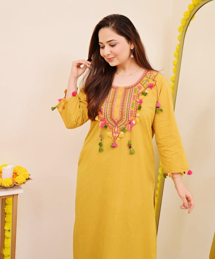 Pure cotton festive kurta with matching comfort-fit pants