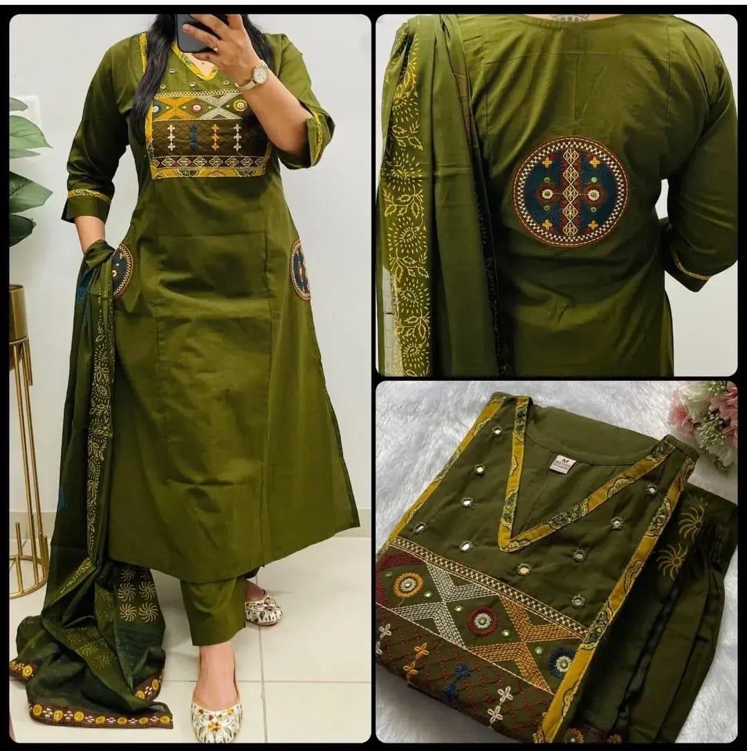 Ishani Heavy Embroidered Cotton Anarkali Kurti Set with Dupatta