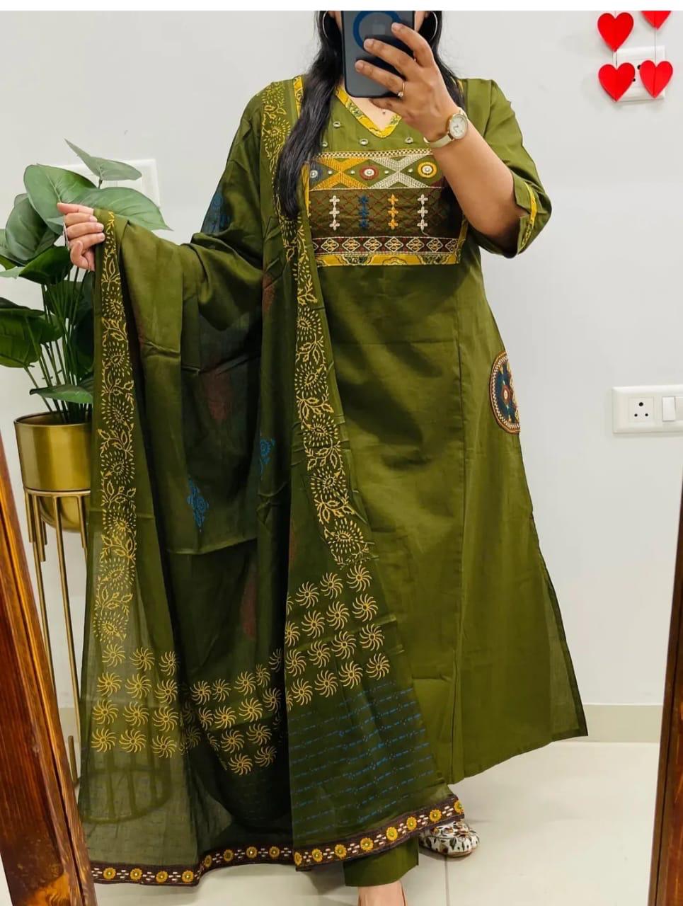 Cotton kurti palazzo set with dupatta for women