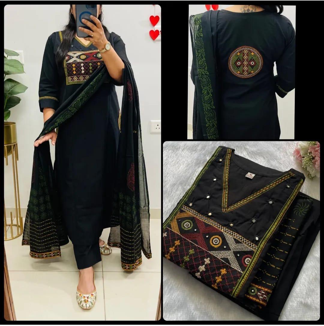 Festive cotton kurti palazzo dupatta set