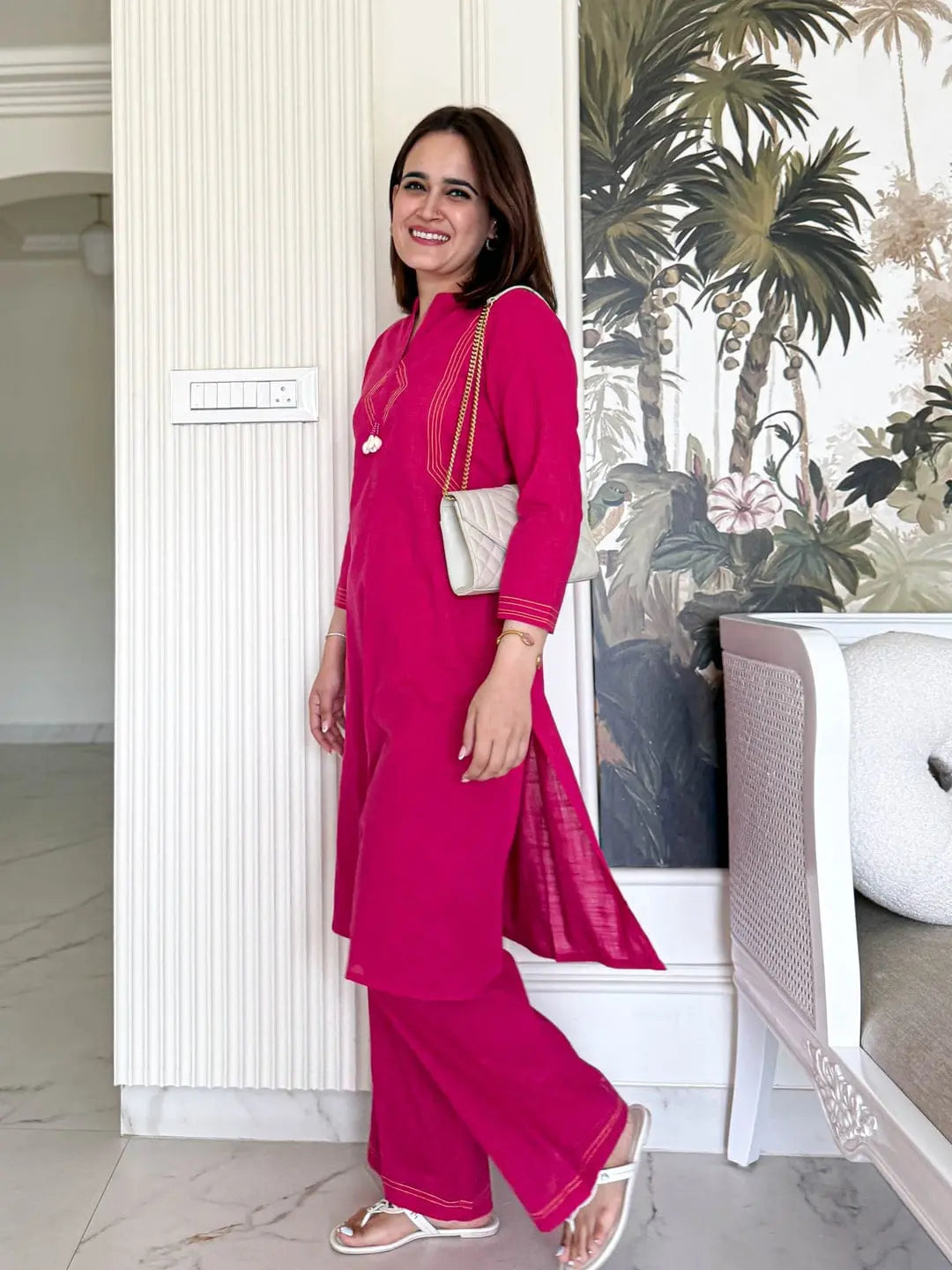 Summer ethnic co-ord set in cotton slub fabric