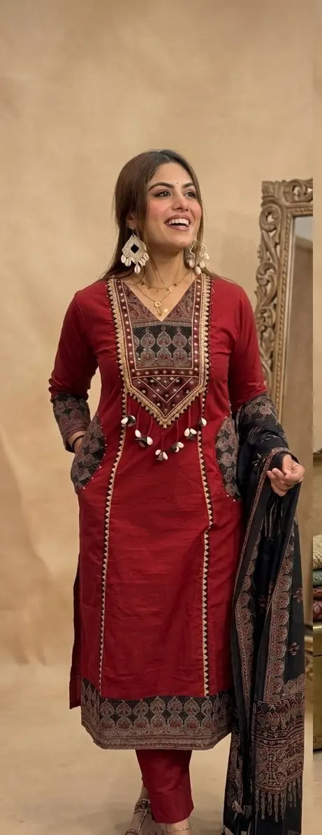Pure Cotton Embroidered Suit Set for Women