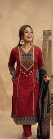 Pure Cotton Embroidered Suit Set for Women