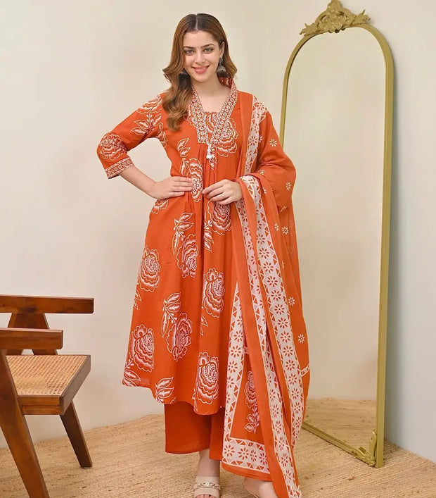 cotton ethnic suit set with dupatta