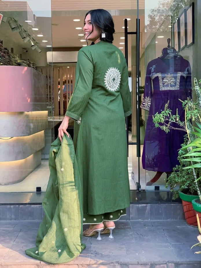 Festive Cotton Kurta Set with Pintex Neck Design