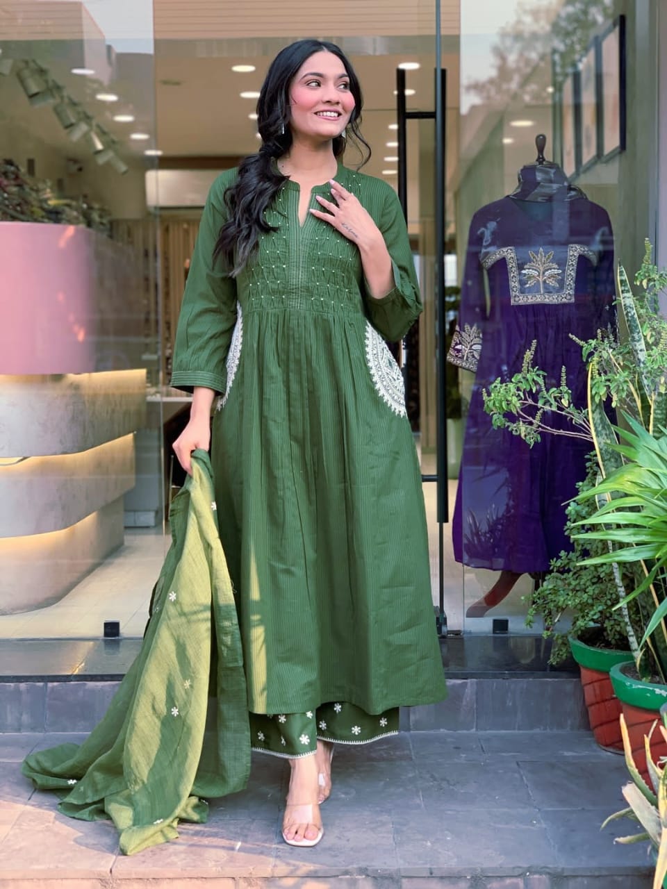 Cotton Ethnic Kurti Pant Set with Full Dupatta
