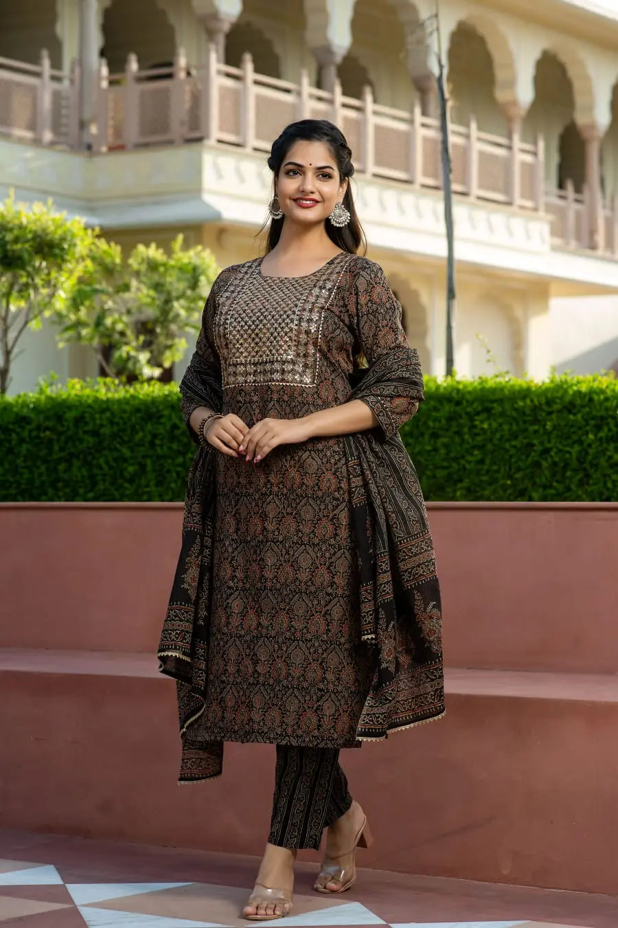 festive ajrakh cotton suit set