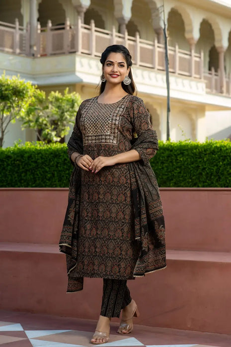 festive ajrakh cotton suit set