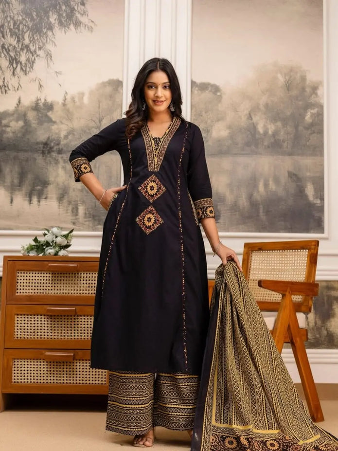 A Line Cotton Kurta Set for Women with Dupatta